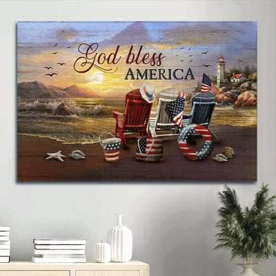 Sunrise Seagull God Bless America Canvas Wall Art