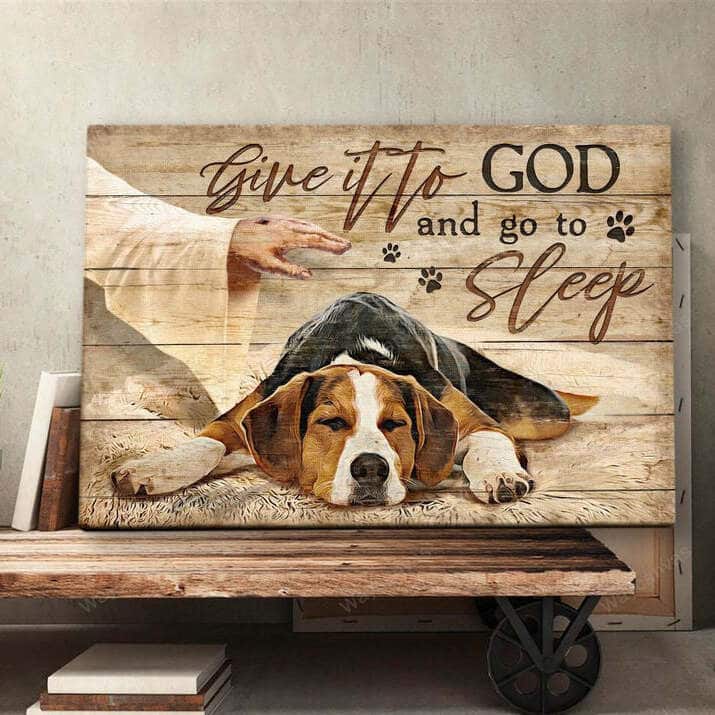Beagle Jesus Hand Give It To God And Go To Sleep Canvas Wall Art