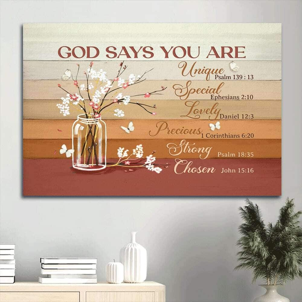 Baby Cotton Flower White Butterfly God Says You Are Canvas Wall Art