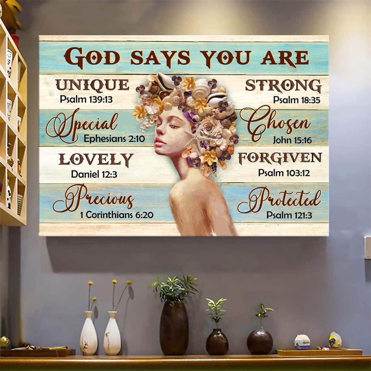 Beautiful Girl Seashell Hair God Says You Are Canvas Wall Art Beautiful Girl Seashell Hair God Says You Are Canvas Wall Art