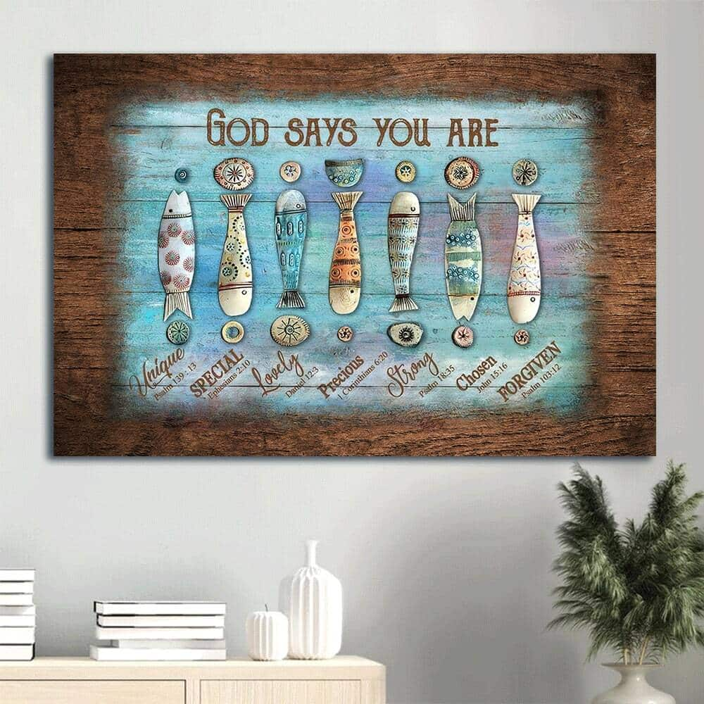 Christian Beautiful Fish Hook Fishing Rod God Says You Are Canvas Wall Art