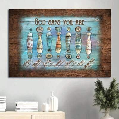 Christian Beautiful Fish Hook Fishing Rod God Says You Are Canvas Wall Art
