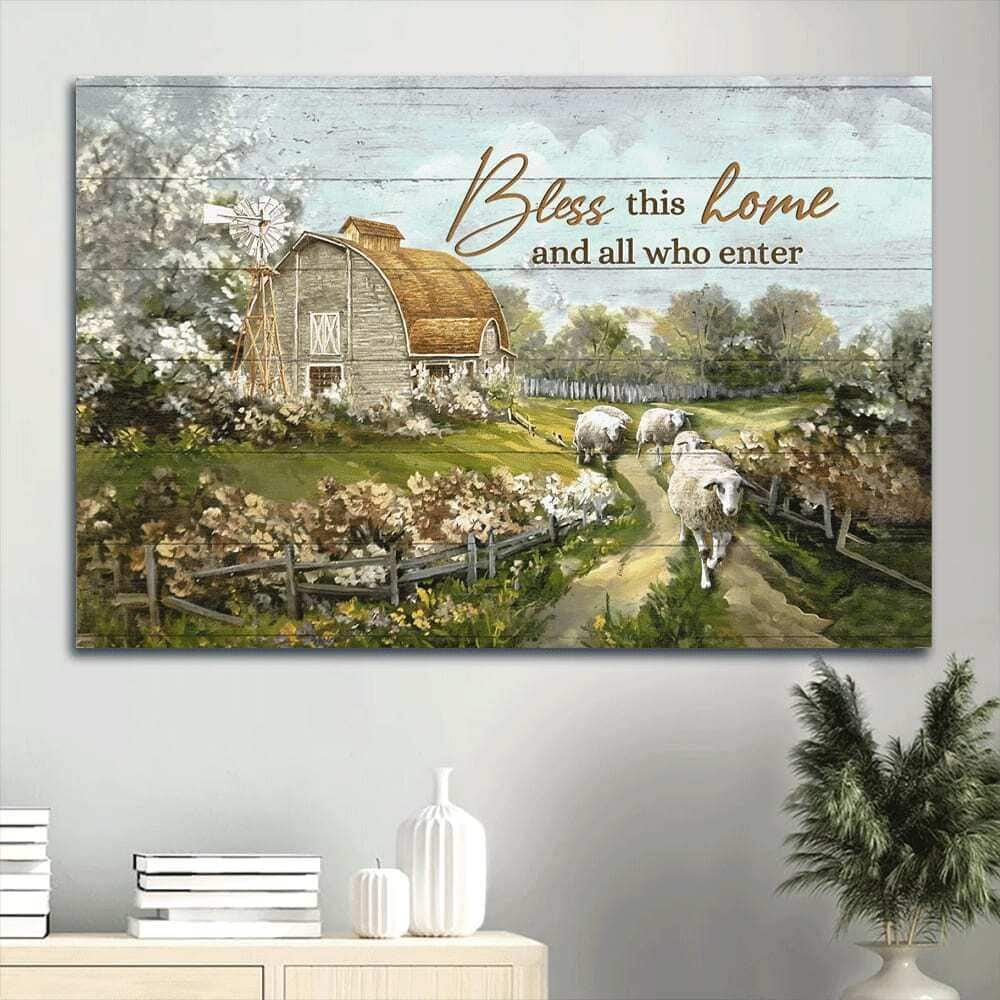 Vintage House Bless This Home And All Who Enter Canvas Wall Art