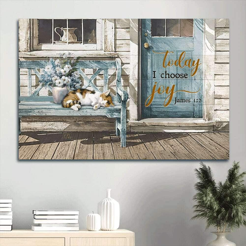 Cat Lovers Flower Today I Choose Joy Canvas Wall Art