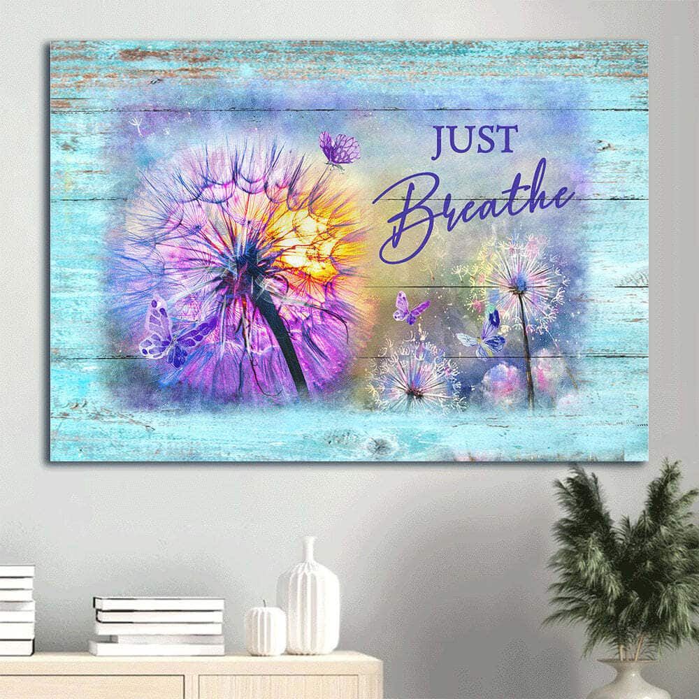 Colorful Dandelion Just Breathe Canvas Wall Art