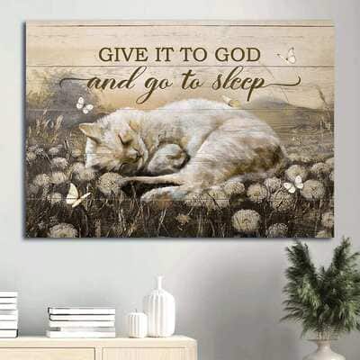 Christian Cat Give It To God And Go To Sleep Canvas Wall Art
