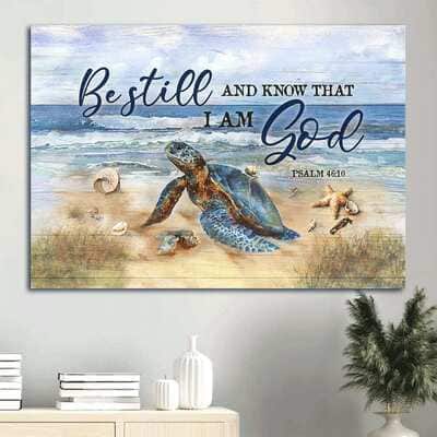 Turtle Blue Ocean Starfish Be Still And Know That I Am God Canvas Wall Art