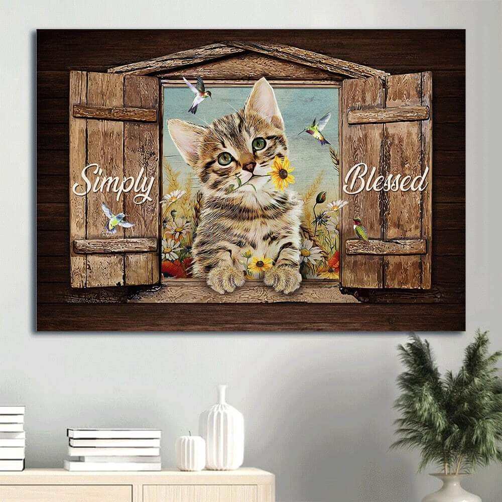 Christian Simply Blessed Canvas Wall Art Cute Cat