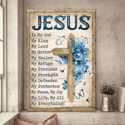 Christian Jesus Is My God My King Cross Flower Canvas Print