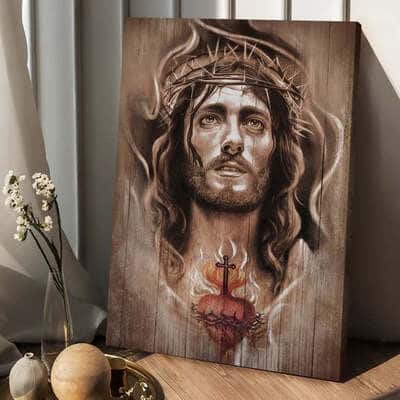Christian Canvas Print Jesus Crown Of Thorns Heart Cross