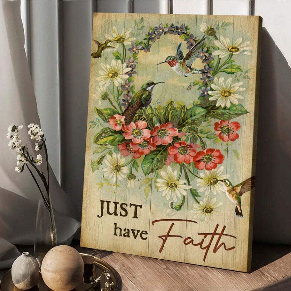 Christian Canvas Print Hummingbird Flower Wreath Just Have Faith Christian Canvas Print Hummingbird Flower Wreath Just Have Faith