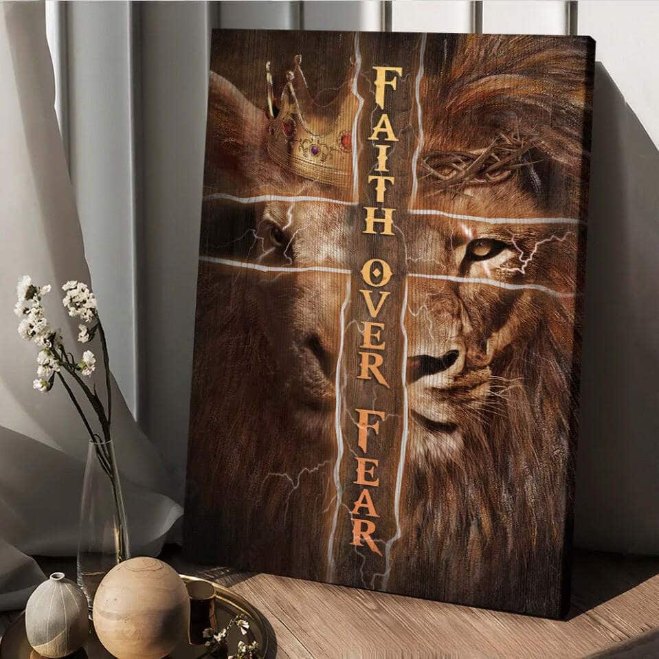Golden Crown Lion King Cross Faith Over Fear Canvas Print Golden Crown Lion King Cross Faith Over Fear Canvas Print