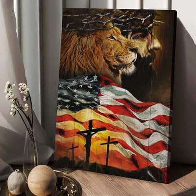 American Flag Jesus Christ The Lion Of Judah Canvas Print