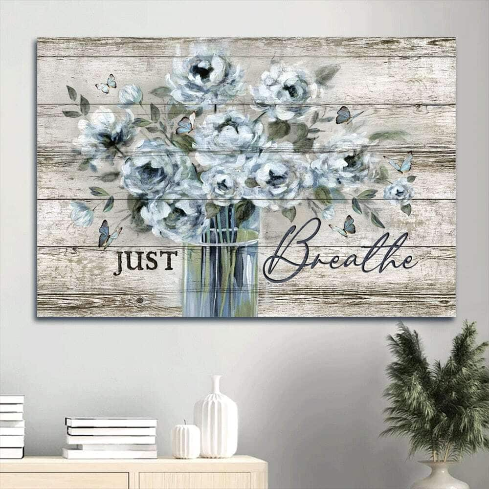 Vintage Flower Just Breathe Canvas Print