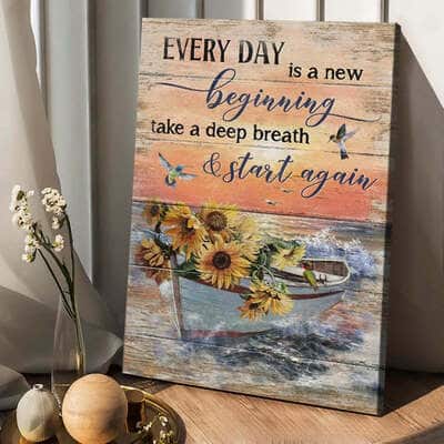 Boat And Sunflower Every Day Is A New Beginning Canvas Print