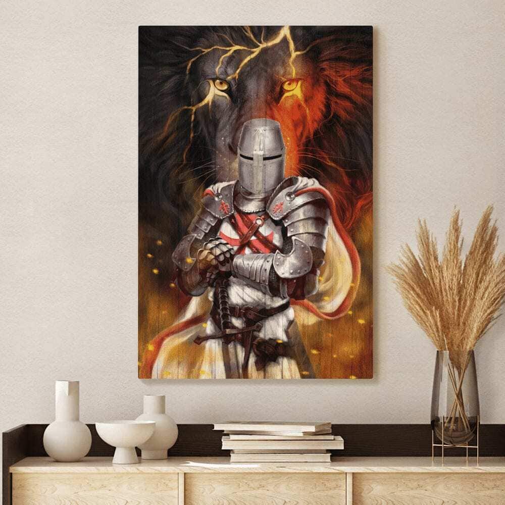 Christian Knight Templar And Lion Jesus Canvas Print Christian Knight Templar And Lion Jesus Canvas Print
