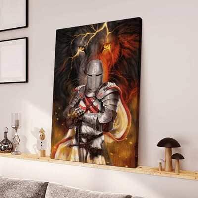 Christian Knight Templar And Lion Jesus Canvas Print