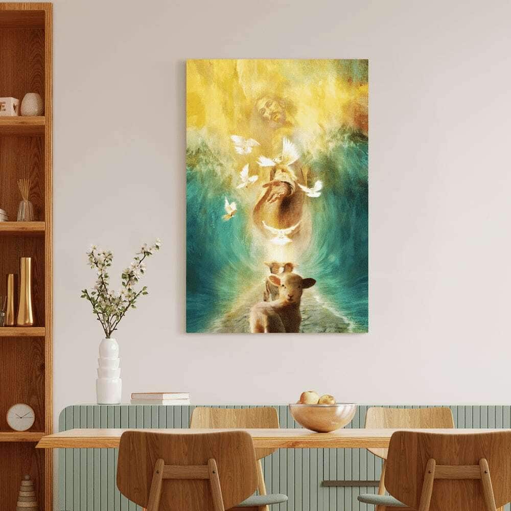 Christian Jesus The Lamp And The Dove Walking Through The Water Canvas Print Christian Jesus The Lamp And The Dove Walking Through The Water Canvas Print