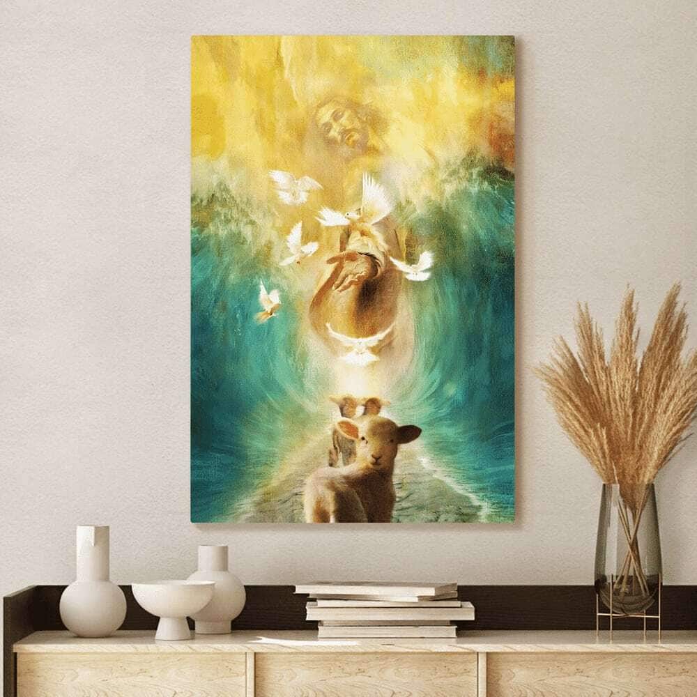 Christian Jesus The Lamp And The Dove Walking Through The Water Canvas Print Christian Jesus The Lamp And The Dove Walking Through The Water Canvas Print