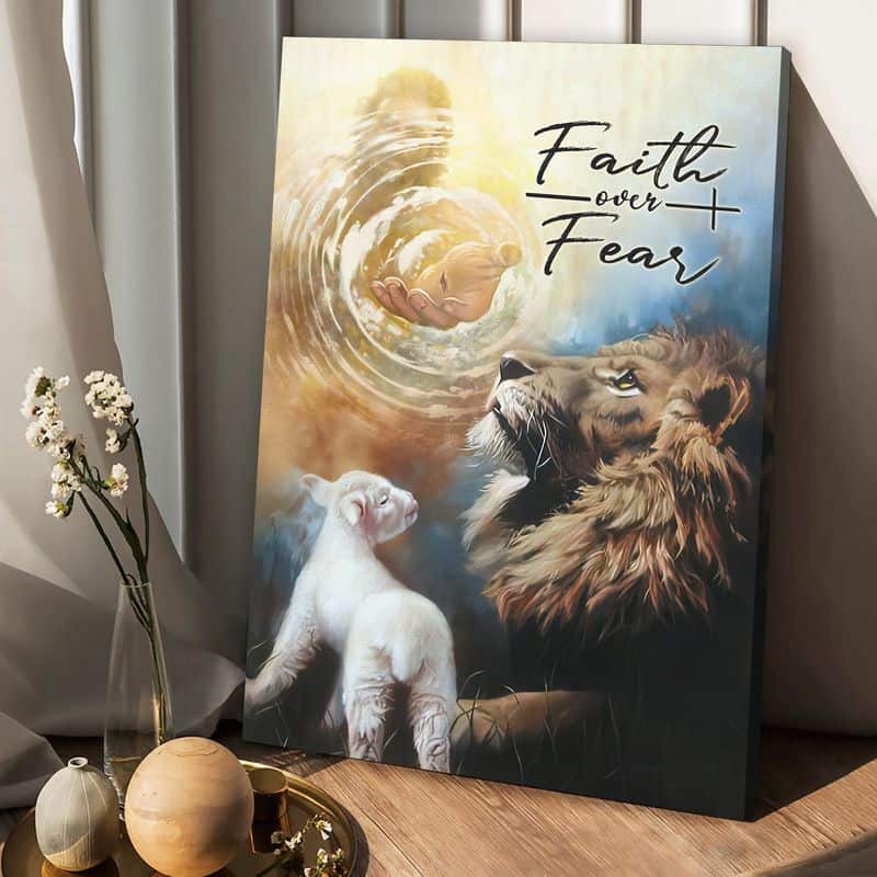 Christian Jesus Lion And Lamb Faith Over Fear Canvas Print Christian Jesus Lion And Lamb Faith Over Fear Canvas Print