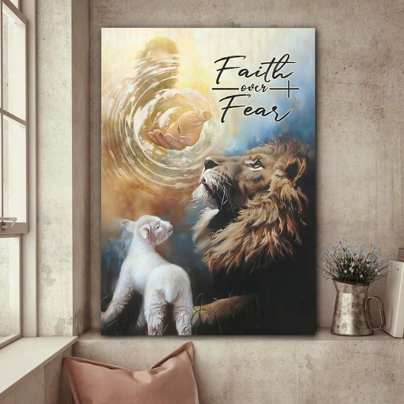 Christian Jesus Lion And Lamb Faith Over Fear Canvas Print Christian Jesus Lion And Lamb Faith Over Fear Canvas Print