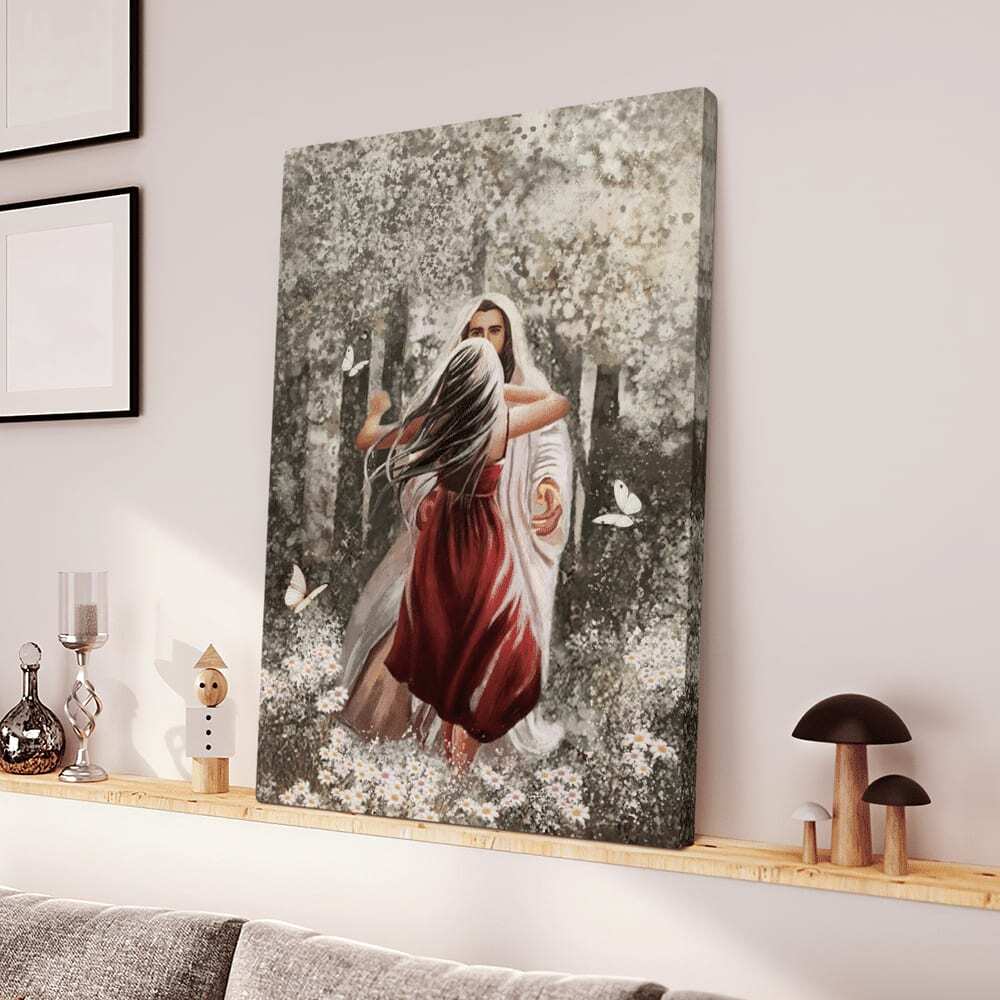 Christian Jesus Hugging Beautiful Girl Canvas Print Christian Jesus Hugging Beautiful Girl Canvas Print