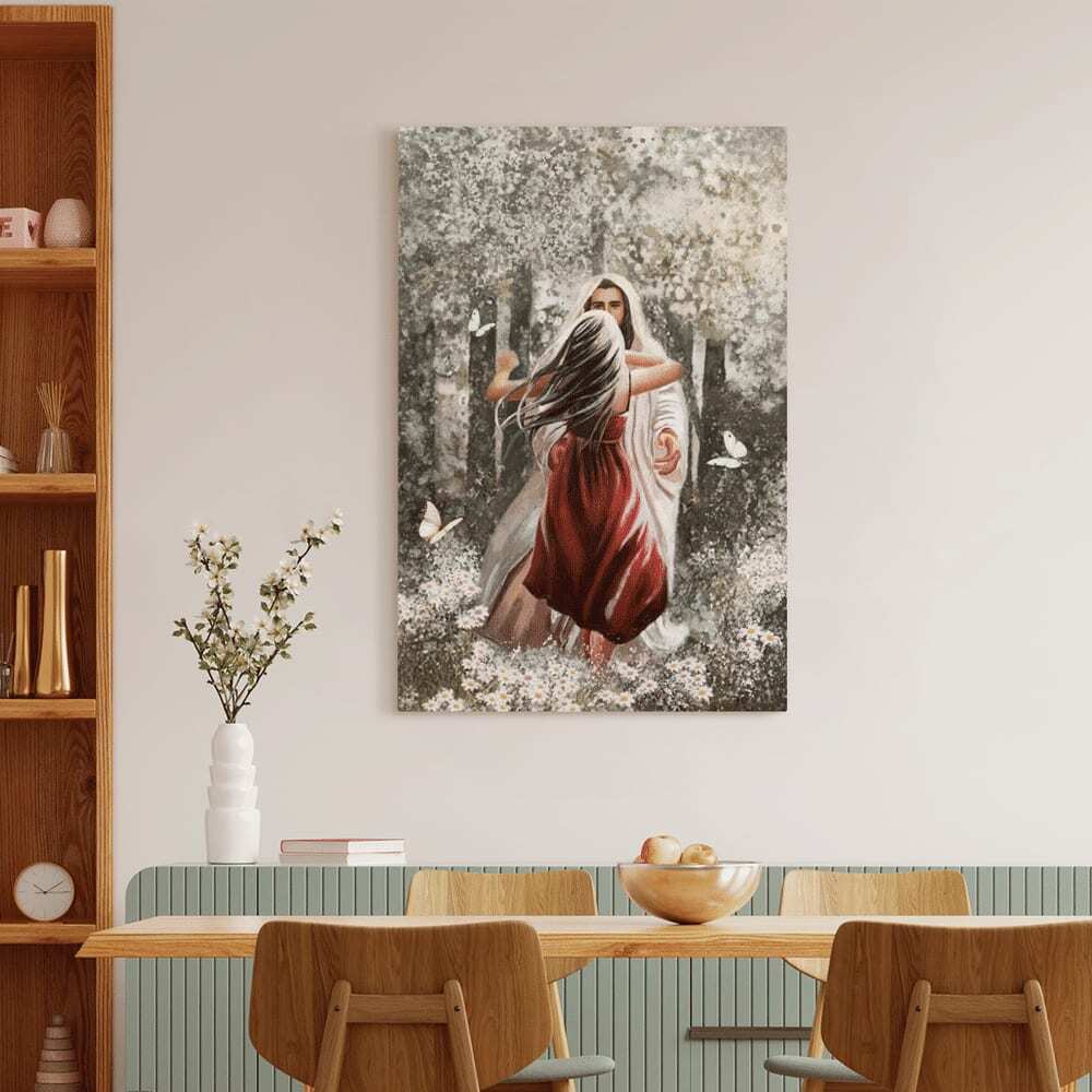 Christian Jesus Hugging Beautiful Girl Canvas Print