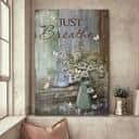Christian Jesus Butterfly And Daisy Flower Just Breathe Canvas Print