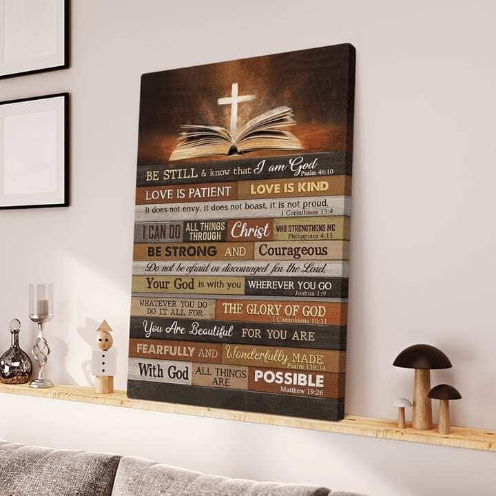 Christian Jesus Bible With Cross Be Still And Know That I Am God Canvas Print Christian Jesus Bible With Cross Be Still And Know That I Am God Canvas Print