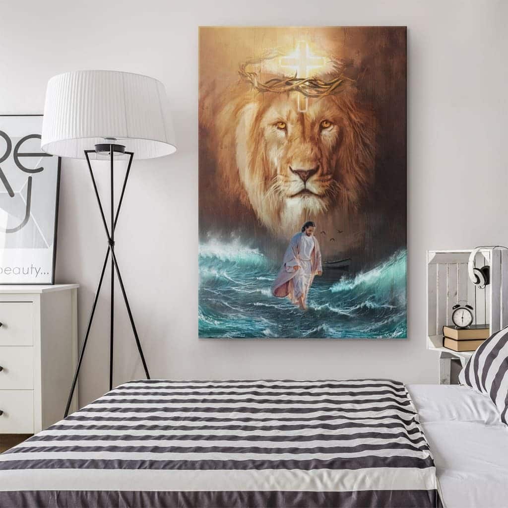 Christian Lion And Jesus Walks On The Water Canvas Print Christian Lion And Jesus Walks On The Water Canvas Print