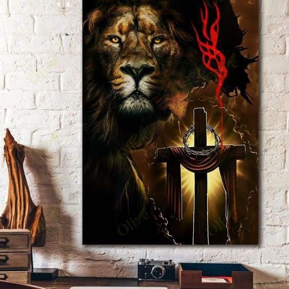 Lion Cross Christian Faith Canvas Print