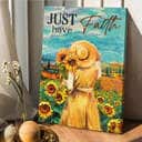 Girl Sunflower Garden Blue Sky Just Have Faith Canvas Print Girl Sunflower Garden Blue Sky Just Have Faith Canvas Print