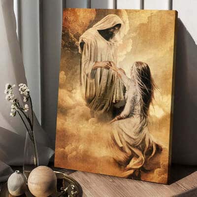 Jesus And Girl Holding Hand Canvas Print