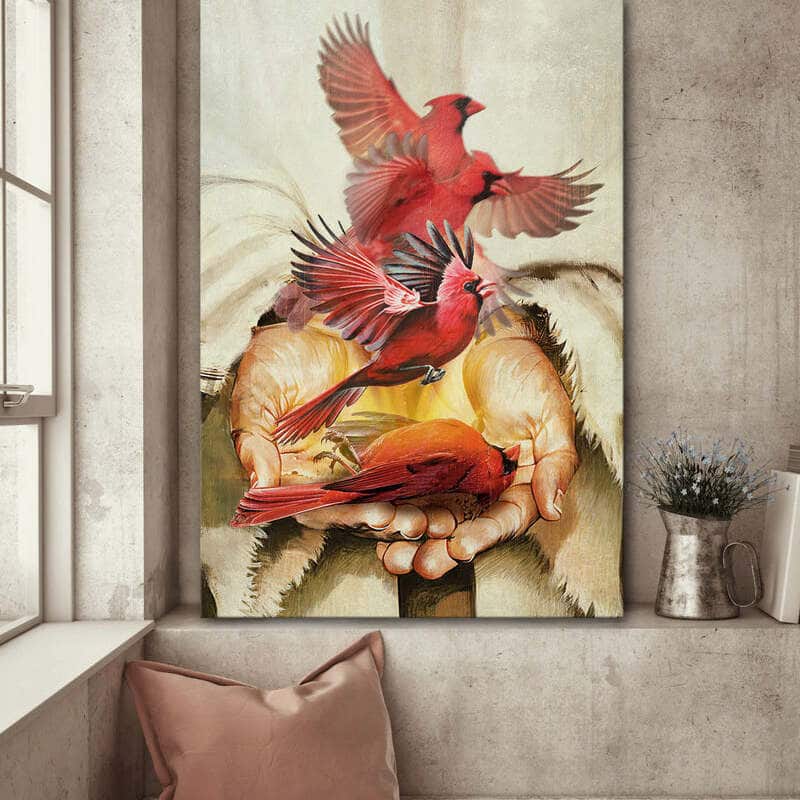 Jesus A Cardinal On His Hand Canvas Print Jesus A Cardinal On His Hand Canvas Print