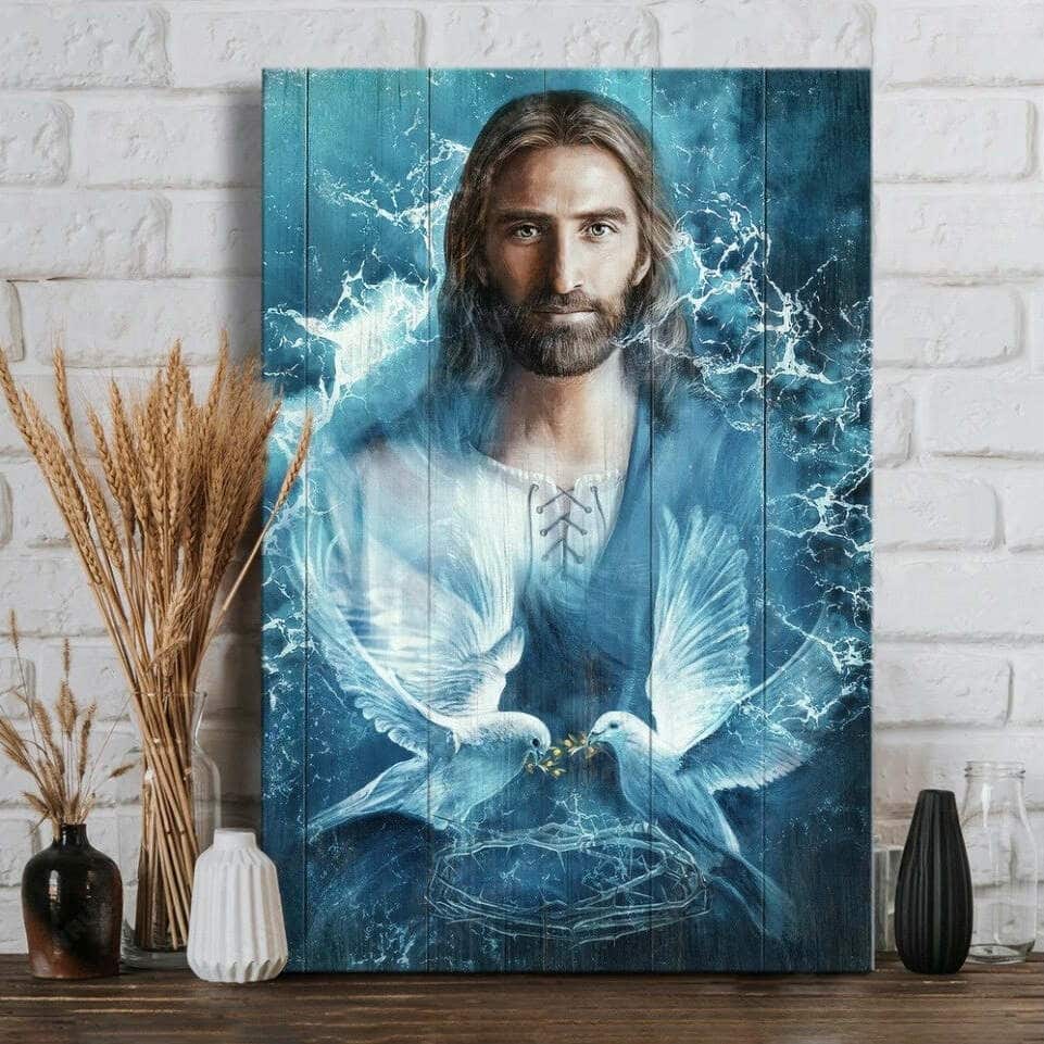 Jesus Bird Couple Blue Water Canvas Print Jesus Bird Couple Blue Water Canvas Print