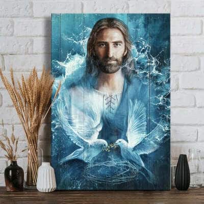Jesus Bird Couple Blue Water Canvas Print