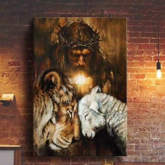 Jesus Lion And Sheep Faith Canvas Print