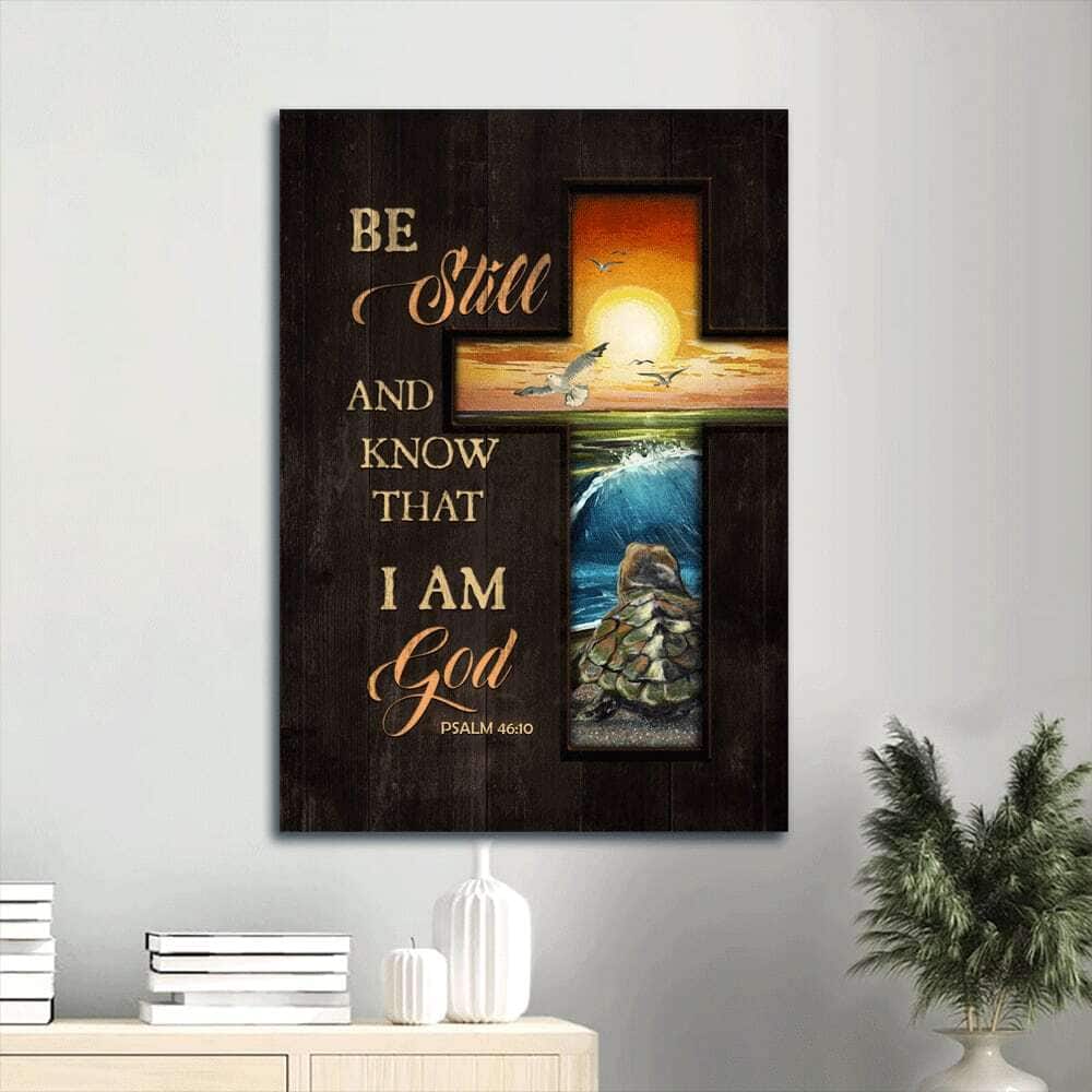 Christian Cross Sunset Turtle Be Still And Know That I Am God Canvas Print Christian Cross Sunset Turtle Be Still And Know That I Am God Canvas Print