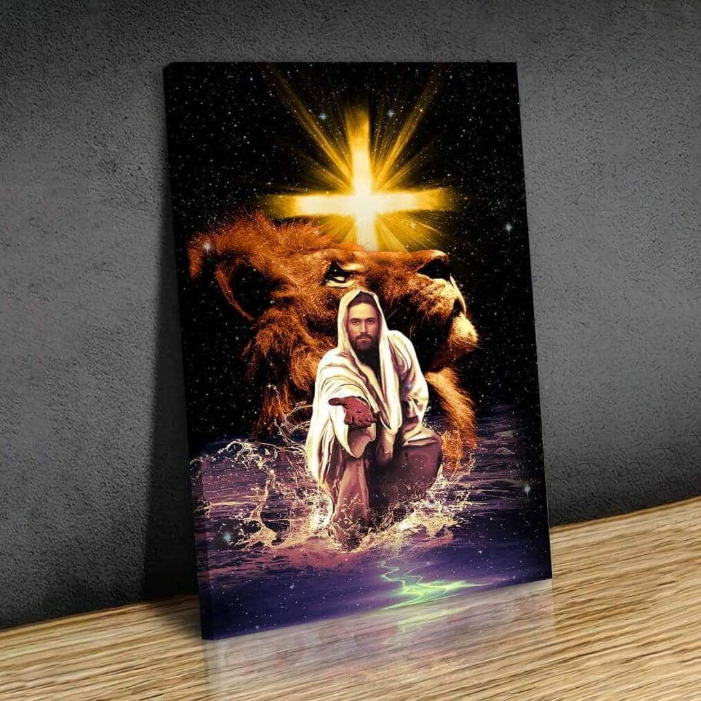 The Lion Of Judah Jesus Reaching Out His Hand Canvas Print