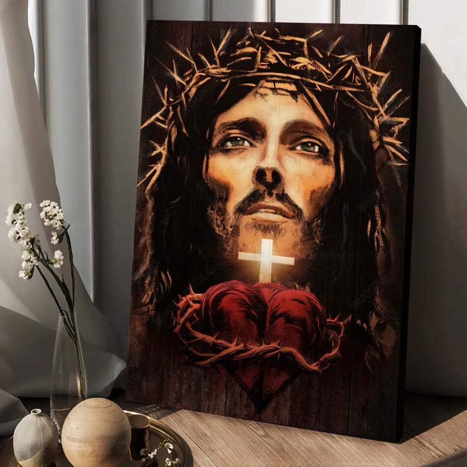 The Face Of Jesus Heart Crown Of Thorn Canvas Print The Face Of Jesus Heart Crown Of Thorn Canvas Print