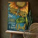Sunflower Dragonfly Be Still And Know That I Am God Canvas Print