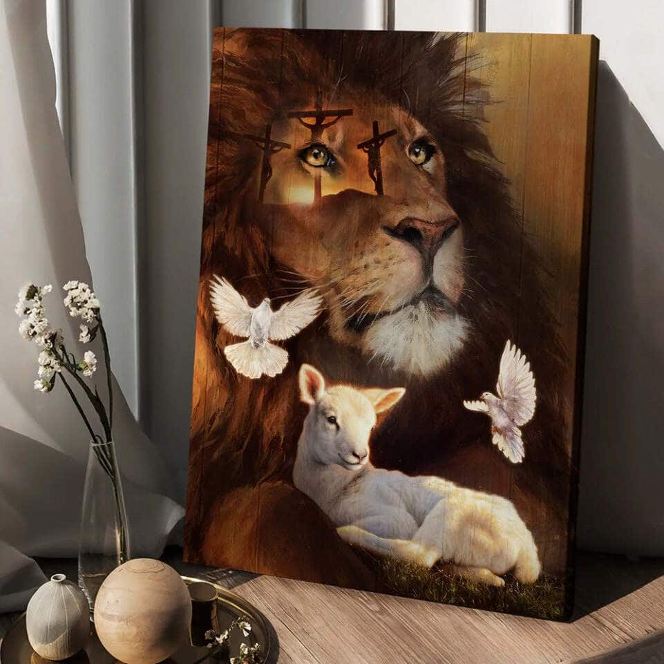 Lion Lamb White Dove Cross Jesus Canvas Print Lion Lamb White Dove Cross Jesus Canvas Print