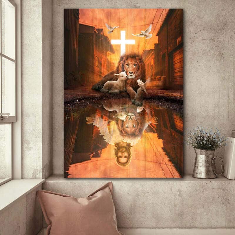Lion Of Judah Lamb Of God Jesus's Reflection Canvas Print