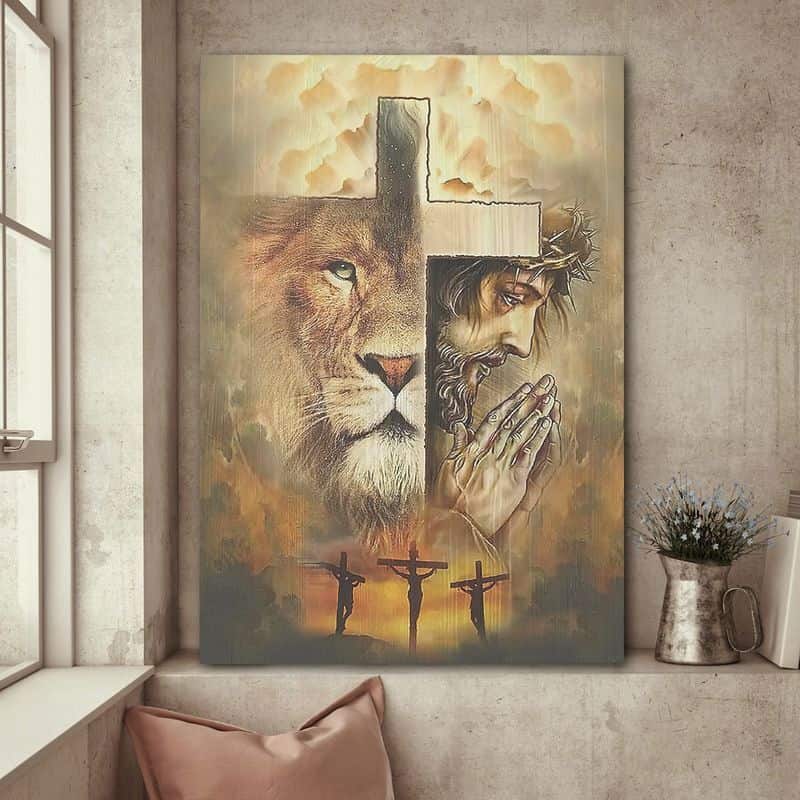 Praying With Jesus Lion Of Judah Cross Canvas Print