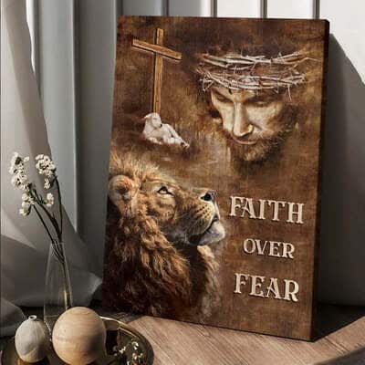 Christian Jesus Lion Of Judah Faith Over Fear Canvas Print