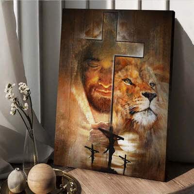 Lion Jesus Cross Canvas Print