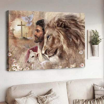 Christian King Of Kings Jesus Dove Cross Canvas Wall Art