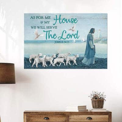 Christian As For Me My House We Will Serve The Load Canvas Wall Art