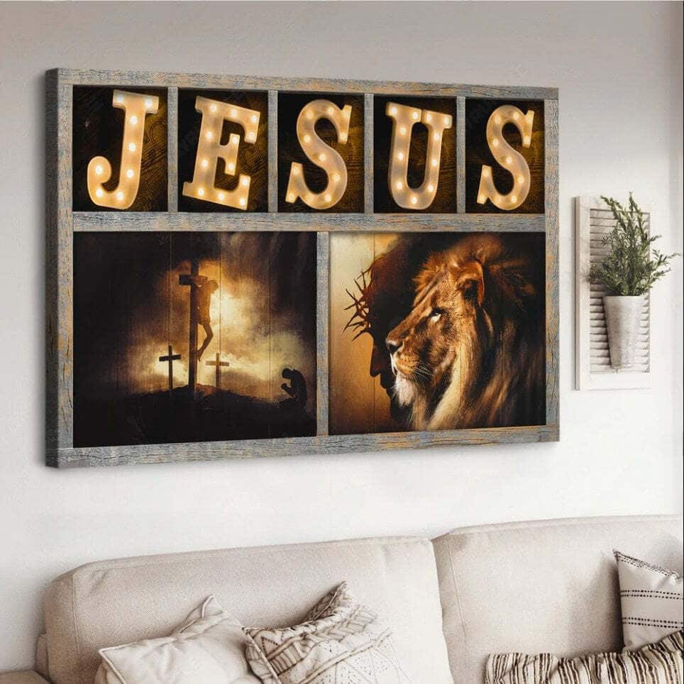 Christian Jesus The Lion Of Judah Jesus On The Cross Canvas Wall Art