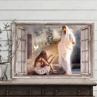 Christian Jesus Saves Miserable Girl Canvas Wall Art